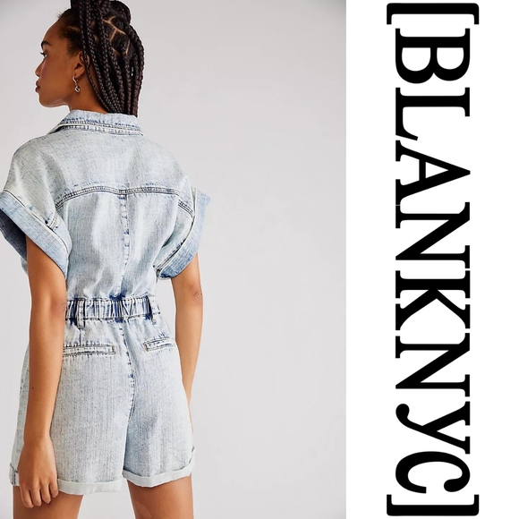 BLANK NYC - Time Zone Acid Wash Denim Short Sleeve Romper - XSmall - Picture 2 of 14